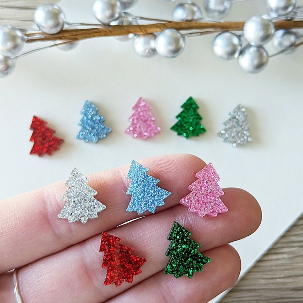 Stud Glitter Christmas Tree Earring Blanks DIY, Acrylic Glitter Earring Finding Supplies, Christmas Acrylic Earring Supply, 1 Pair