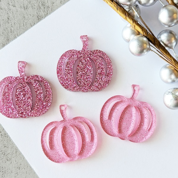 Pink Glitter Acrylic Pumpkin Earring Blanks, Pumpkin Earring Supplies, DIY Jewelry Supplies, Clear Glitter Earring Supplies, 1 Pair