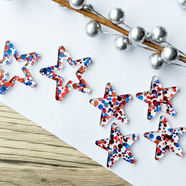 Patriotic Confetti Star Earring Blanks, DIY Earrings, Fourth of July Earrings, Star Earrings, Handmade Jewelry, ONE PAIR