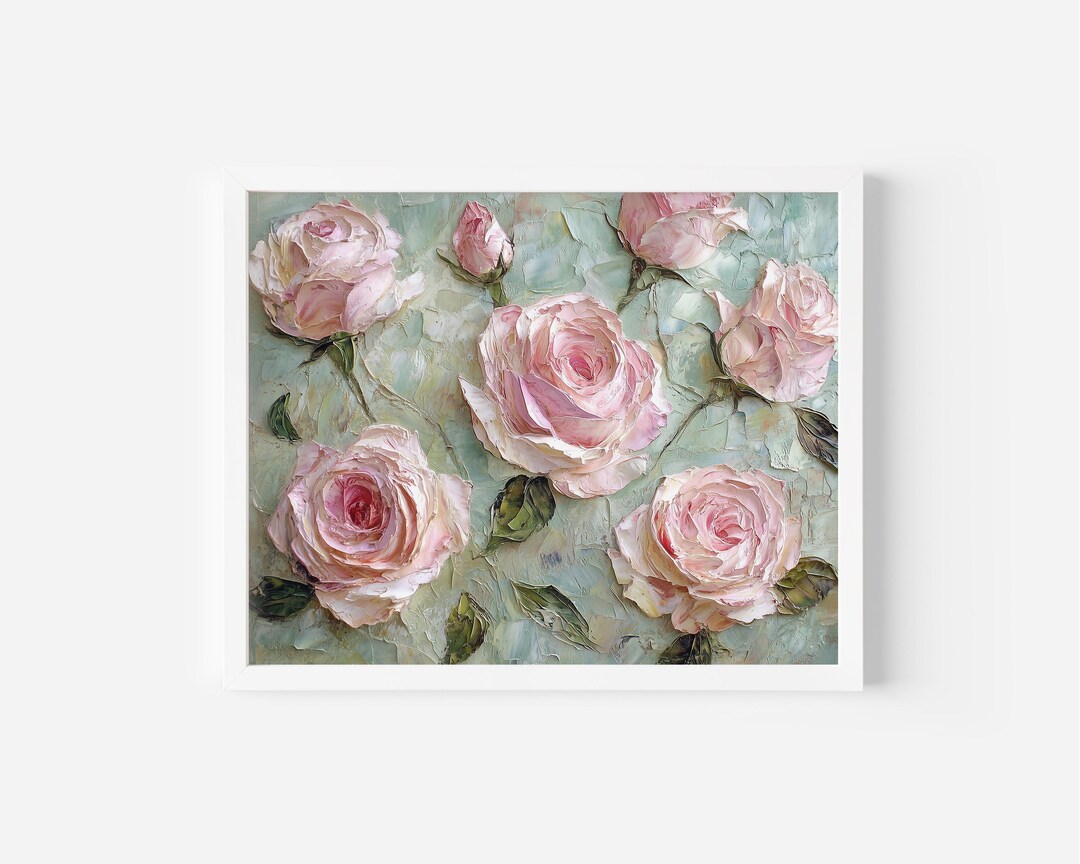 Modern Pink Roses Printable Wall Art - Romantic Cottagecore Decor ...