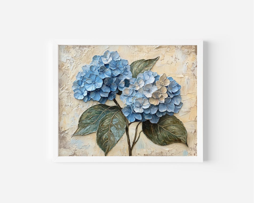 Modern Blue Hydrangea Floral Print - Printable Cottagecore Wall Art ...