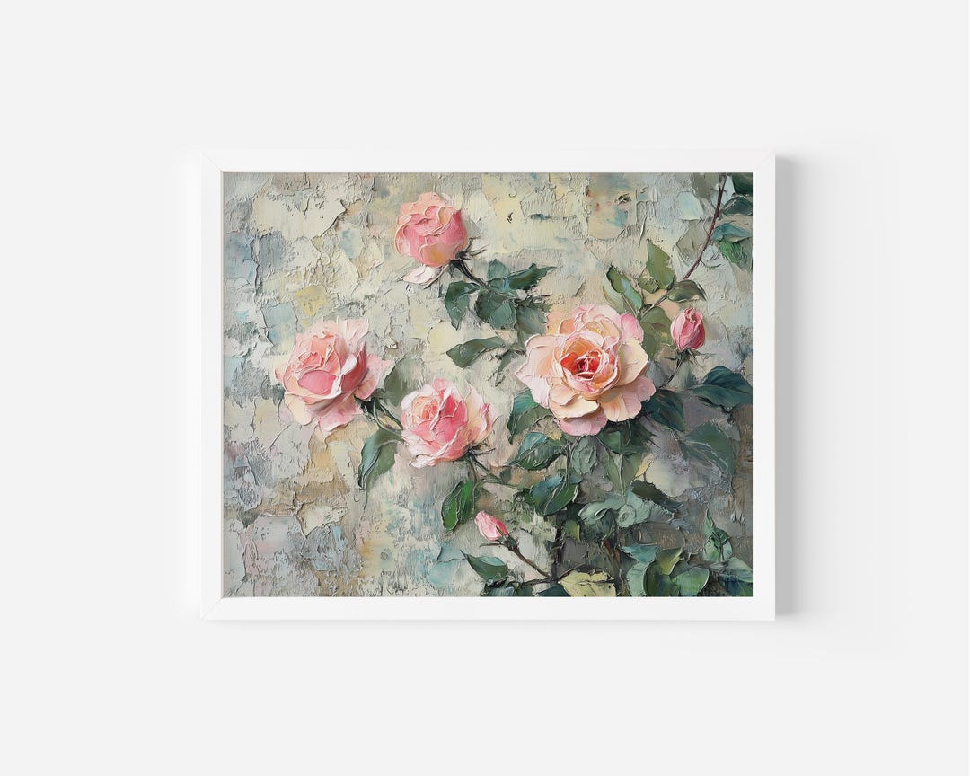 Printable Modern Pink Roses Wall Art - Romantic Cottagecore Floral ...
