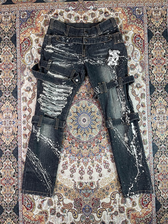 Sex pot revengeダメージ加工 ブラックデニムパンツ Sex Pot Revenge Flare Bondage Punk Denim - Etsy