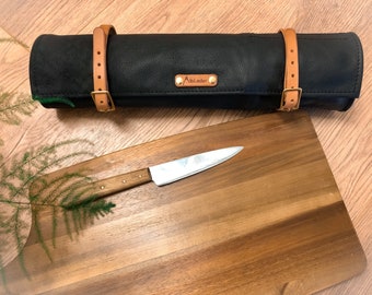 Chef Messer Tasche Leder (5 Steckplätze) Messerrolle Lederrolle Köcher Koch Messertasche Etui  AlbLeder Grill Geschenk