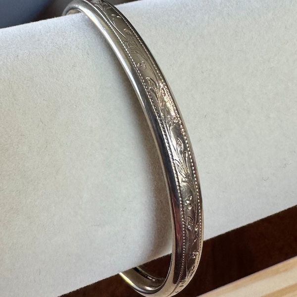 Silver Floral Engraved & Millgrain Vintage Baby Bangle Bracelet | Infant jewelry | Gift for her| Birthday, Baptism, Christening