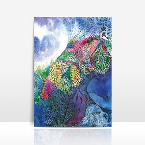 Balena, cartolina A6, cartolina ad acquerello, mondo sottomarino, mare, motivo natura, regalo per la festa della mamma, dipinta a mano
