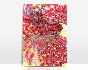 Dragon, postcard, natural paper, Dragon, DIN A6, picture frame, Chinese New Year, greeting card, gift, fairy tale, horoscope, hand-painted