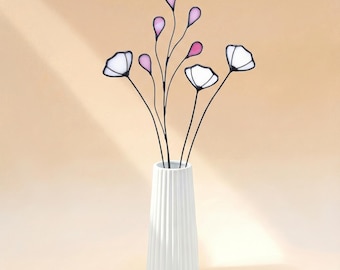 Ramo de flores de vitral con tallo, vitral 3D, flor de vidrio, decoración de vidrio