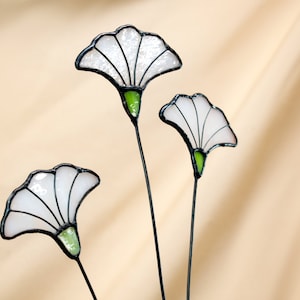 Stained Glass White Wild Flower on a Stem - Single Branch