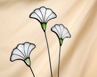 Stained Glass White Wild Flower on a Stem - Single Branch