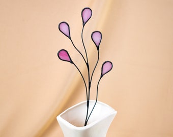 Stained Glass Pink Wild Flower Branch - Single Branch