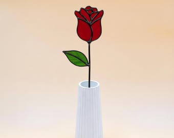 Red Rose Stained Glass: Romantic Flower Decor Art Handmade