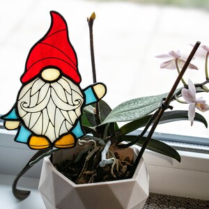 Stained Glass Gnome Garden Stake, Plant Stake image 2