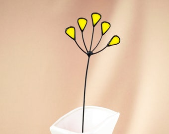 Stained Glass Yellow Wild Flower Branch - Single Branch