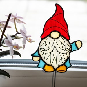 Stained Glass Gnome Garden Stake, Plant Stake image 1