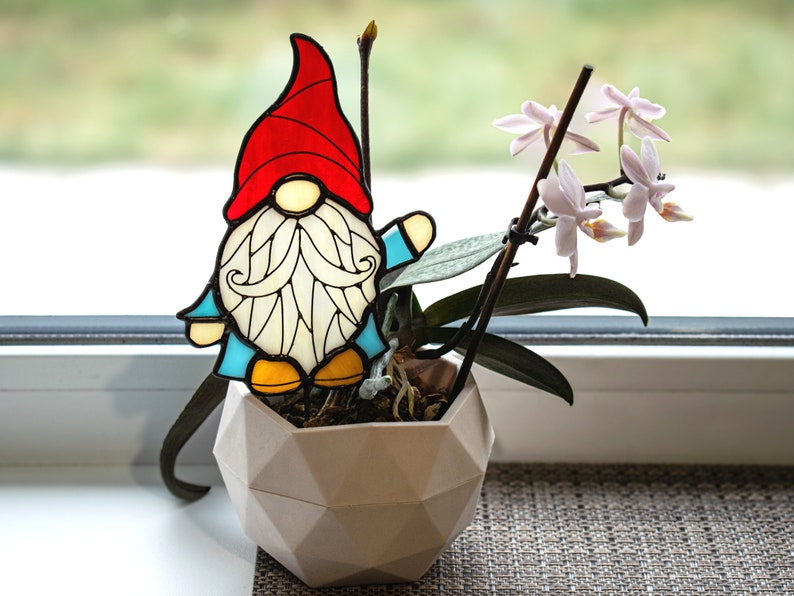 Stained Glass Gnome Garden Stake, Plant Stake image 5