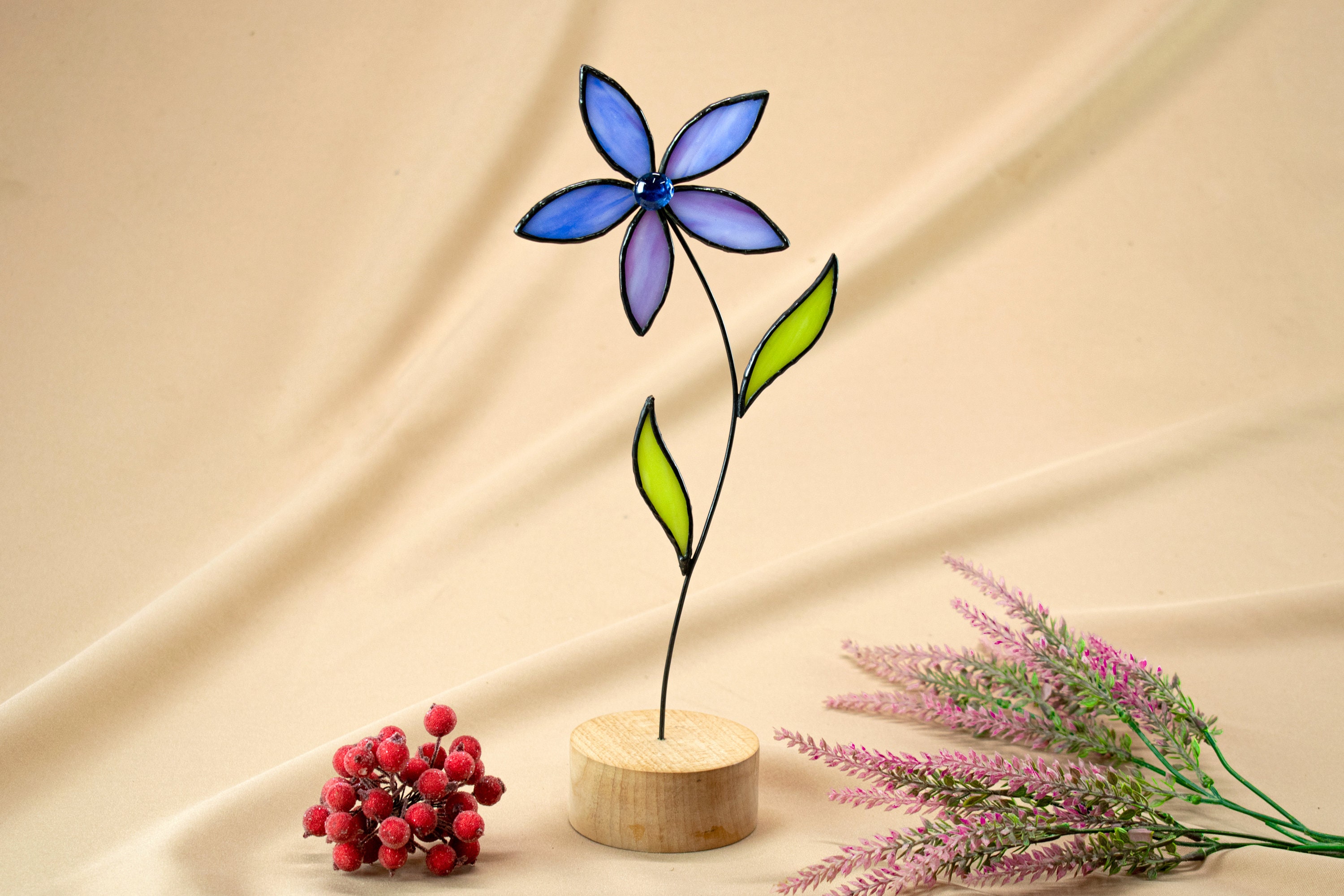 Stain Glass Flower on Stem Glass Flowers on Stand Stained Etsy