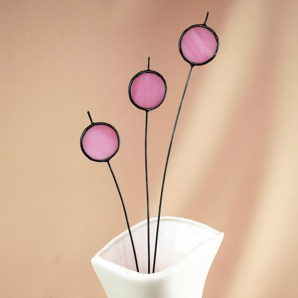 Stained Glass Pink Flower on a Stem - Single Branch