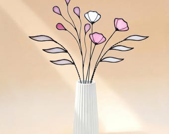 Gebrandschilderd bloemboeket op steel, 3D-gebrandschilderd glas, glazen bloem, glasdecor