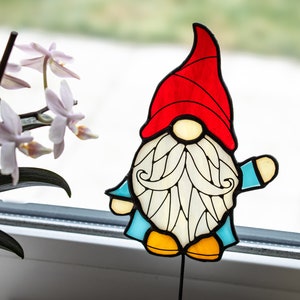 Stained Glass Gnome Garden Stake, Plant Stake image 3