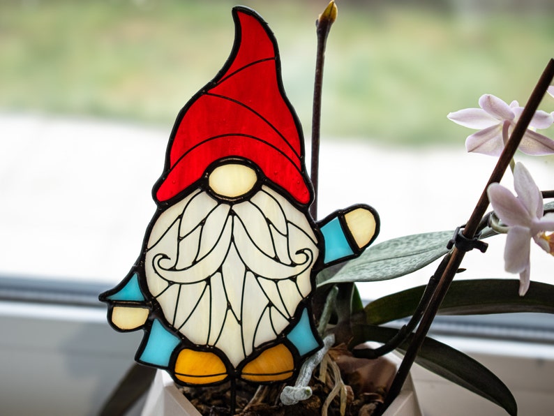 Stained Glass Gnome Garden Stake, Plant Stake image 4