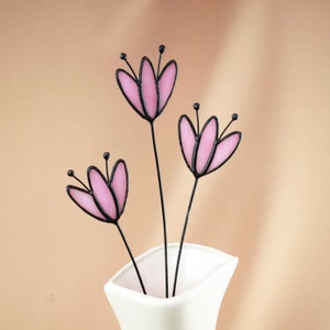 Stained Glass Pink Flower on a Stem - Single Branch