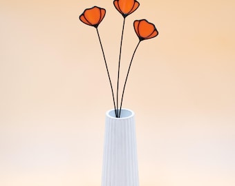 Stained Glass Orange Flower on a Stem - Single Branch