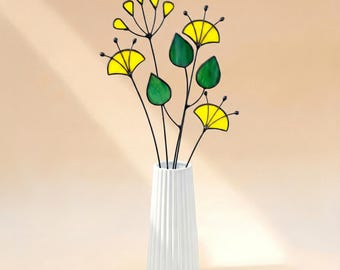 Gebrandschilderd bloemboeket op steel, 3D-gebrandschilderd glas, glazen bloem, glasdecor