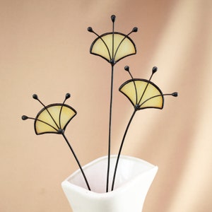 Stained Glass Beige Flower on a Stem - Single Branch