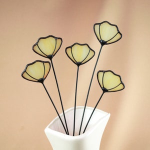 Stained Glass Beige Flower on a Stem - Single Branch