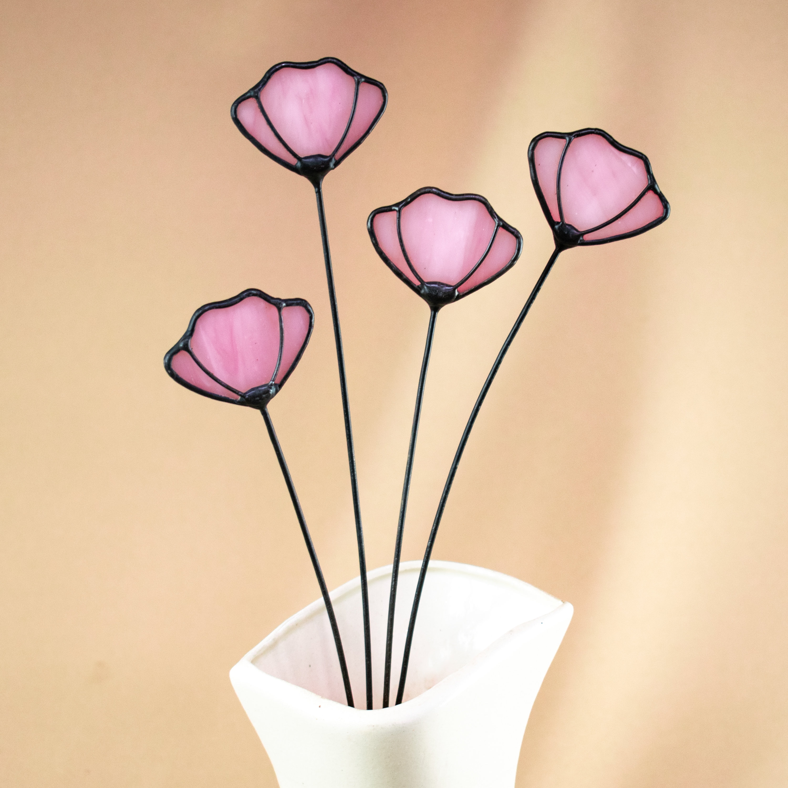 Stained Glass Pink Flower on a Stem - Single Branch
