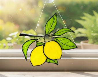 Lemon Stained Glass - Fruit Suncatcher, Kitchen Window Decor