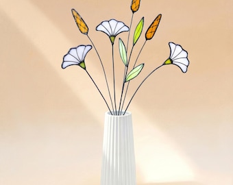 Ramo de flores de vitral con tallo, vitral 3D, flor de vidrio, decoración de vidrio