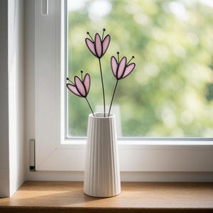 Stained Glass Pink Flower on a Stem - Single Branch
