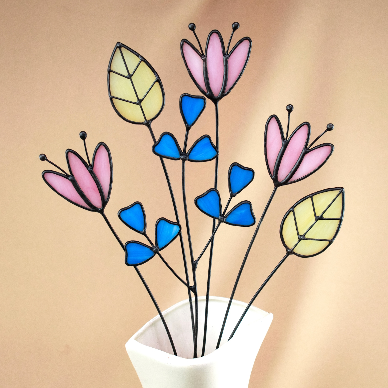Stained Glass Flower Bouquet on Stem 3d Stained Glass Glass Etsy Canada