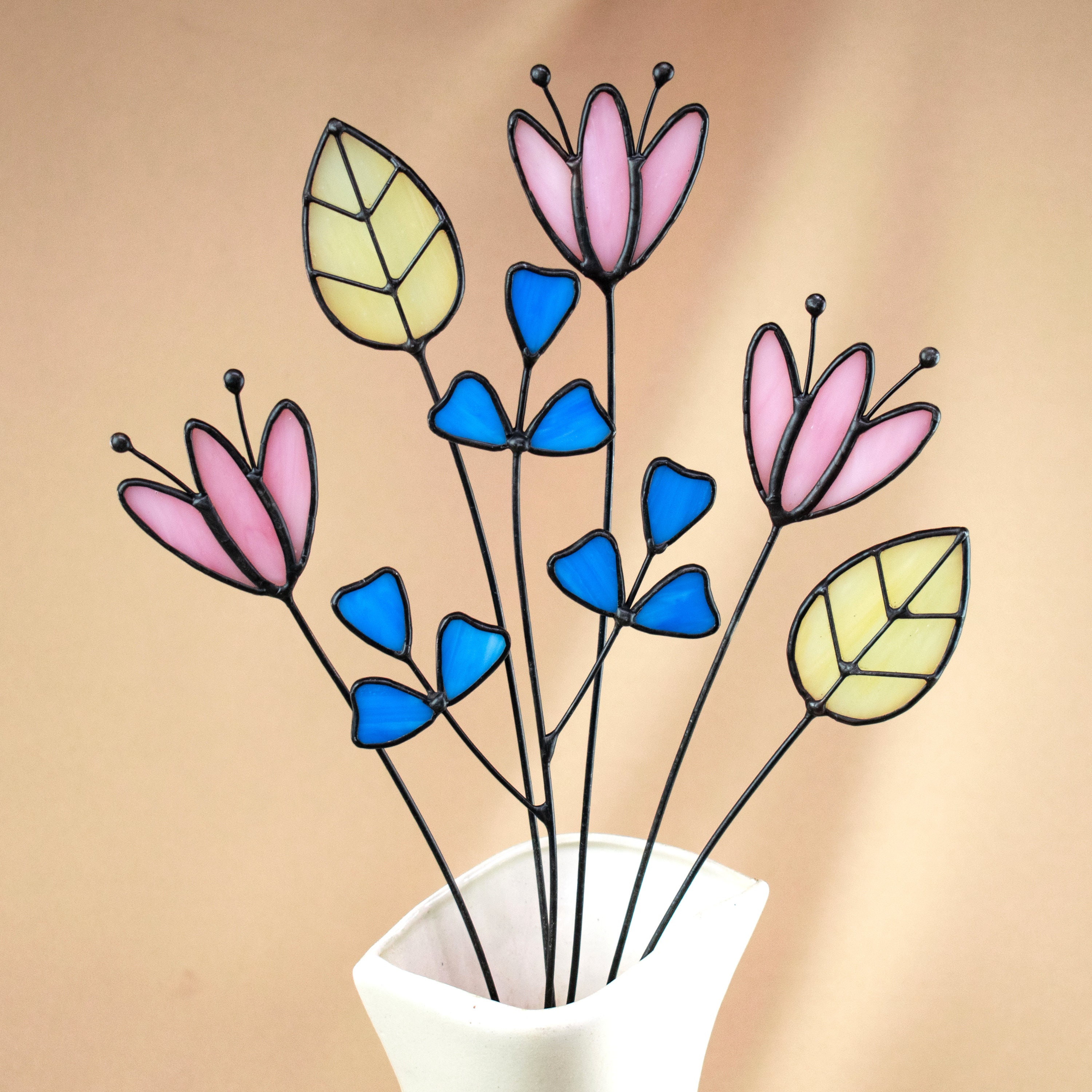 Stained Glass Flower Bouquet on Stem 3d Stained Glass Glass Etsy Canada