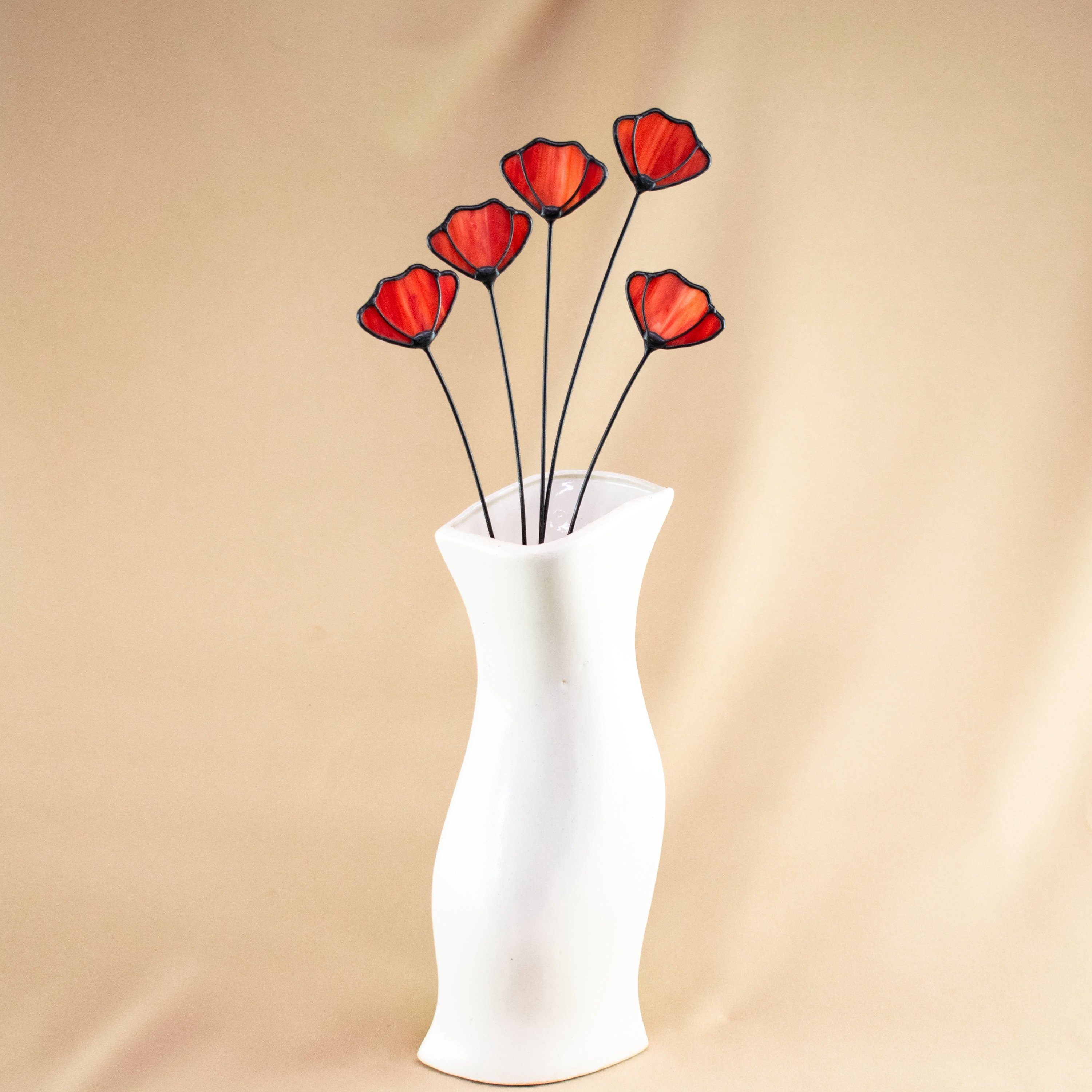 Stained Glass Red Flower on a Stem - Single Branch - Etsy