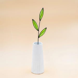 Stained Glass Green Leaves on a Stem - Single Branch