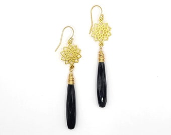 Black Onyx Earrings | Sahasrara Earrings | Gold-filled Earrings | Black Gold Earrings | Long Earrings | Black Onyx Jewelry | Onyx Jewelry