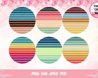 Círculo de atardecer retro, clipart, PNG SVG (descarga digital)