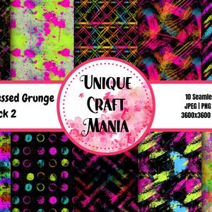 Neon Distressed Grunge Digital Paper Pack, Neon Distressed, Distressed Grunge, Grunge Pattern, Distressed Pattern, Sublimation, PNG, Digital