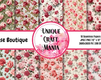 Estilo Shabby Chic, Rosa Romántica, Papeles Digitales, Estampado Floral, Estampado Sin Costuras, Papel Digital, Scrapbooking, PNG, JPEG