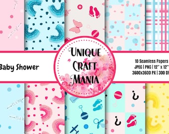 Baby Shower Digital Papers, Baby Shower Scrapbook Paper, Backgrounds, Baby Shower, Baby Announcement, Digital Paper, It’s a Boy, It’s a Girl
