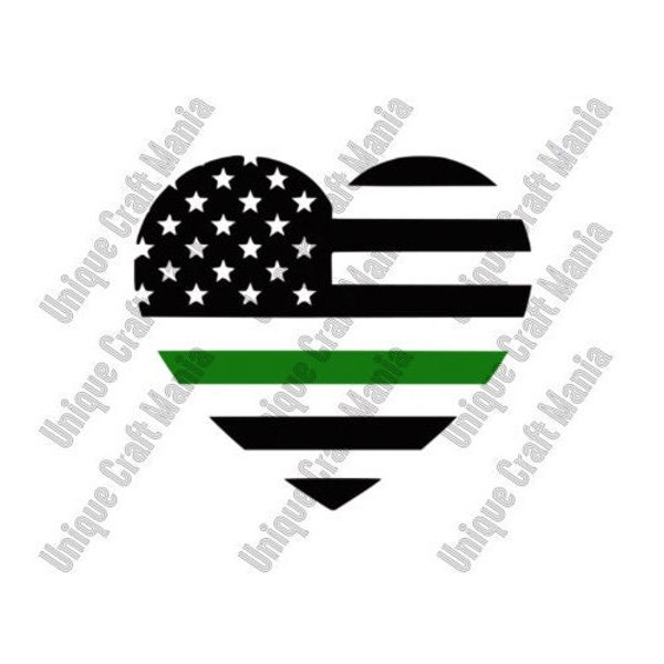 Thin Line Flag, Green Line Heart, First Responder, Thin Green Line, Army, Military, Printable, PNG, SVG, JPEG, Digital Download, Sublimation