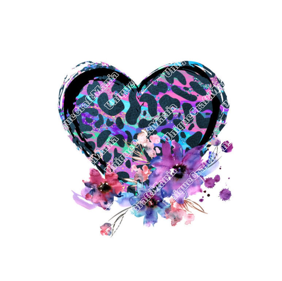 Heart, Cheetah Print Heart, Purple Cheetah Print Heart, Cheetah Print, Watercolor Flower