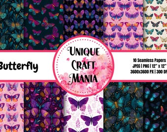 Juego de papeles digitales de mariposas, álbum de recortes de mariposas (JPEG y PNG)