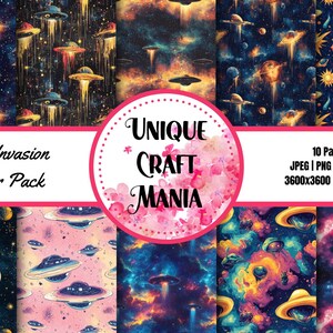 Alien Invasion Digital Papers, Alien Invasion Scrapbook Paper, Alien Invasion, UFO, Space, Scfi, Alien, Digital Paper, Scrapbook Paper