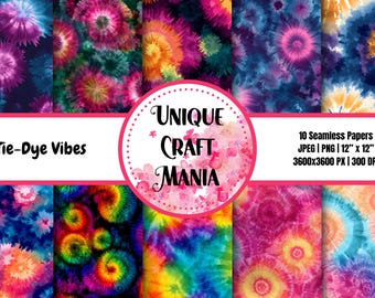 Papeles digitales con estampado tie-dye arcoíris, estilo arcoíris, tie-dye, ambiente hippie, fondos para álbumes de recortes (10 archivos sin costuras de 12"x12")