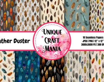 Plumero, Pluma, Diseño de pluma de pájaro, Diseño bohemio, Papel envejecido, Patrón sin costuras, Papel digital, PNG, JPEG