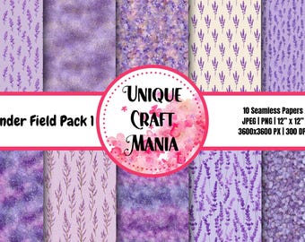 Paquete de papel digital sin costuras "Campo de Lavanda" (10 papeles JPEG y PNG)